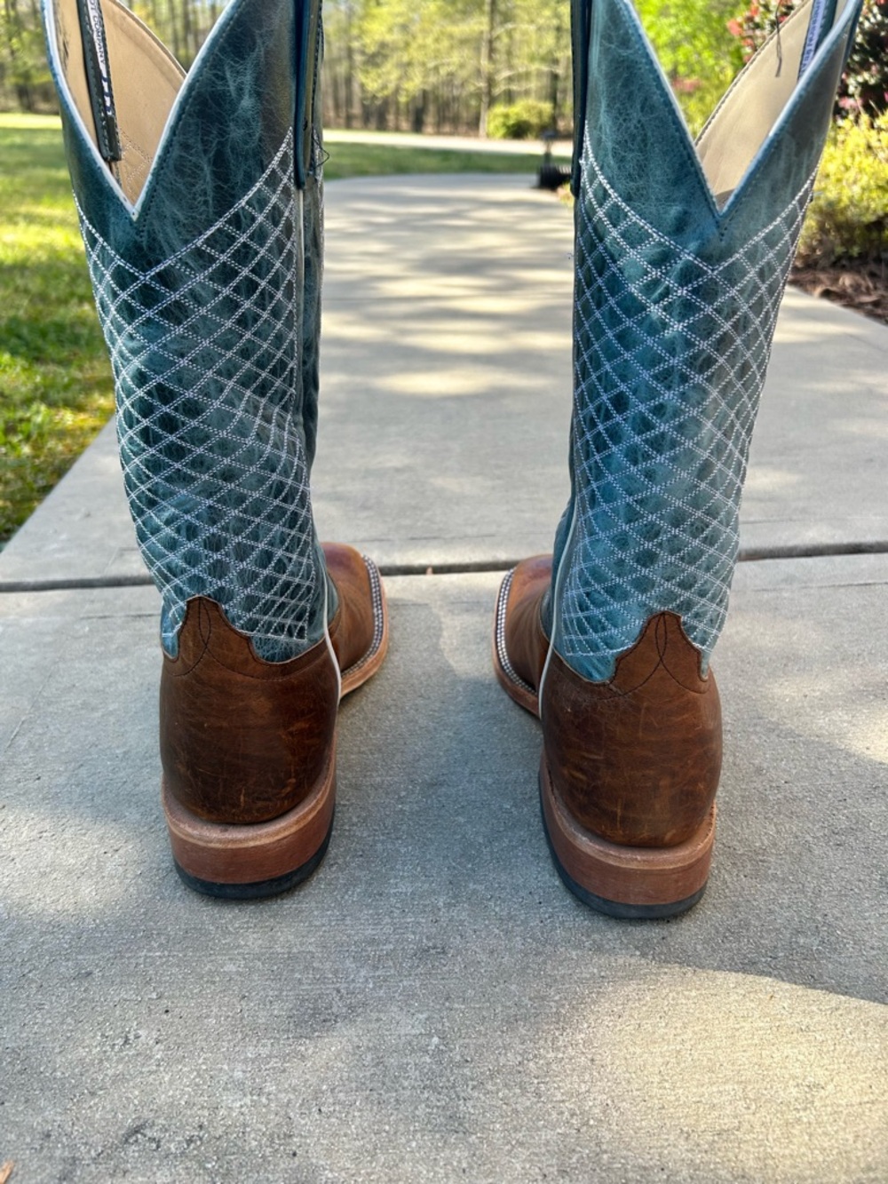 Anderson Bean Two-Tone Brown Foot & Teal Shaft Cowboy Boots - Picture 3 of 5